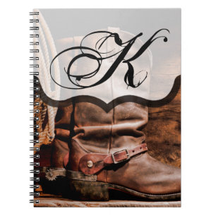 Personalized Note Book Cowboy Boots Barn Wood Rust