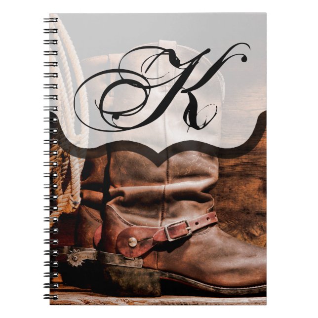 Personalized Note Book Cowboy Boots Barn Wood Rust (Front)