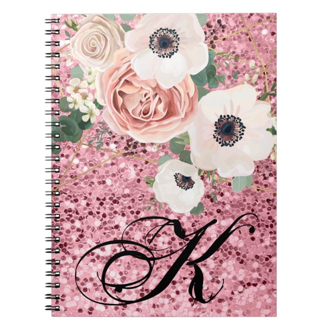 Personalized Note Book Geometric Garden Rose Glitt (Front)