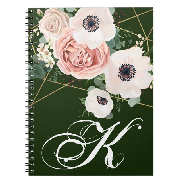 Personalized Note Book Geometric Garden Rose Hunte (Front)