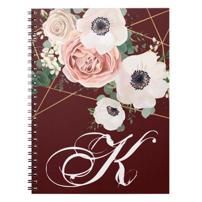 Personalized Note Book Geometric Garden Rose Wine (Front)