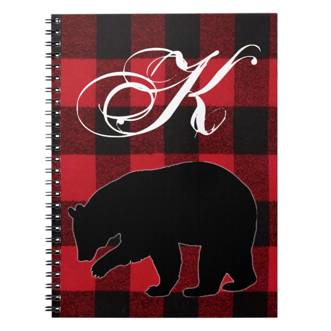 Personalized Note Book Red Buffalo Plaid Bear Blac (Front)