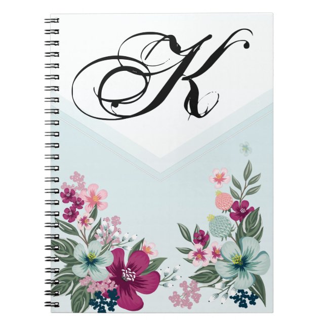 Personalized Note Book Tropical Flower on Blue Omb (Front)