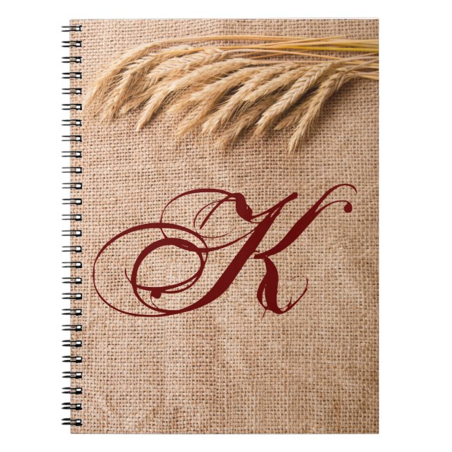 Personalized Note Book Wheat on Burlap Sack Countr (Front)