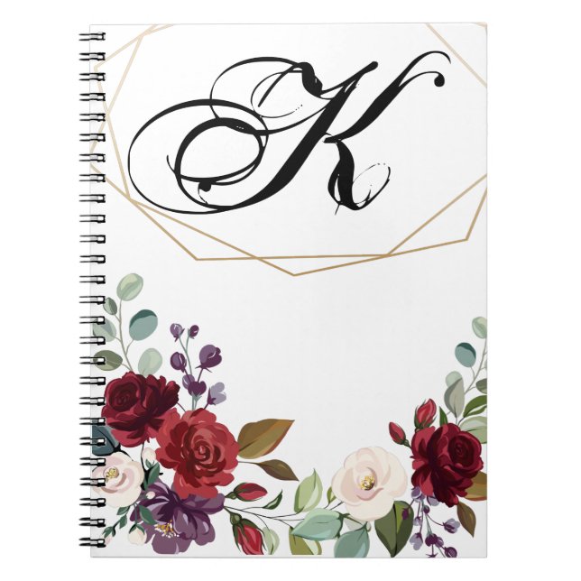 Personalized Note Book White Roses Gold Geom (Front)