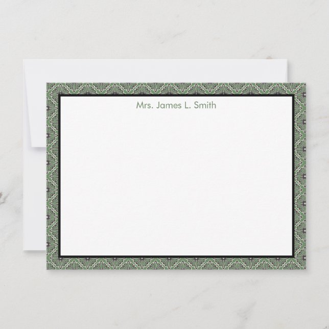 Personalized Note Card | Green &  Black Stationary (Front)