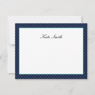 Personalized Note Cards - Navy Blue & Aqua - Dots