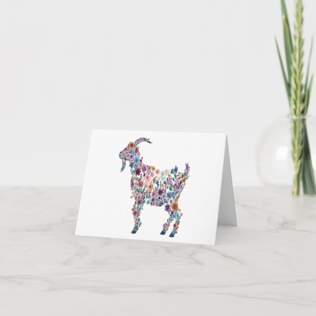 Personalized note cards pretty floral goat  (Front)