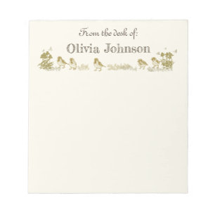 Personalized Note Pad - Bird and Floral Design