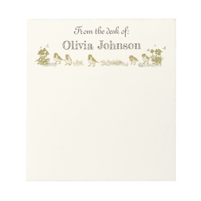 Personalized Note Pad - Bird and Floral Design (Front)