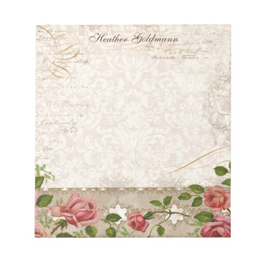 Personalized Note Pad Name, Trellis Rose Vintage
