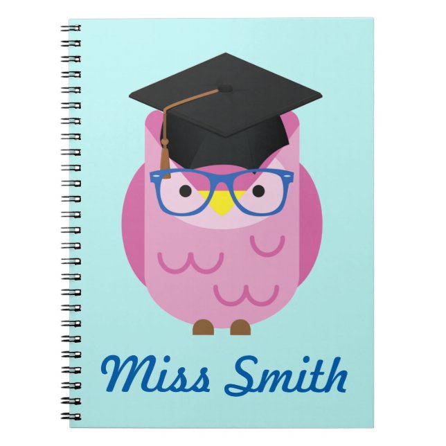 Personalized Notebook Any Name Pink Owl Teacher (Front)