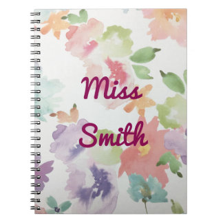 Personalized Notebook Any Name Watercolour Flowers