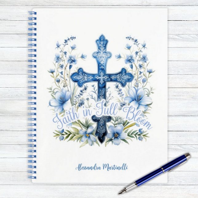 Personalized Notebook Faith in Full Bloom Easter (Personalized Notebook Christian Easter Gift Cross and Bluebonnet Floral)