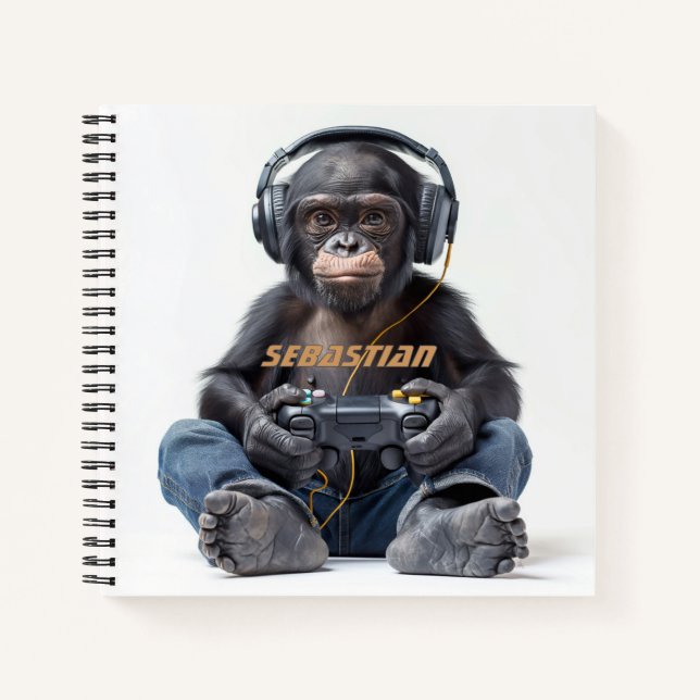 Personalized Notebook Gamer Chimp for Kids (Front)