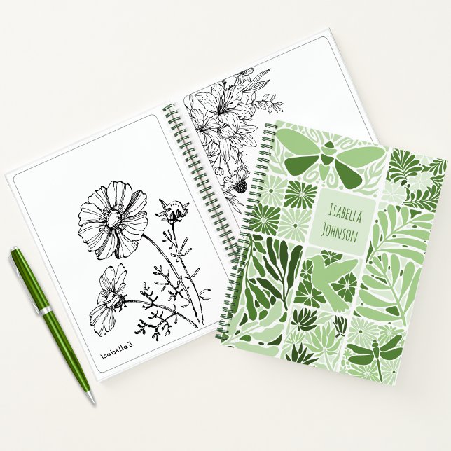 Personalized Notebook with Organic Green Patterns (Creator Uploaded)