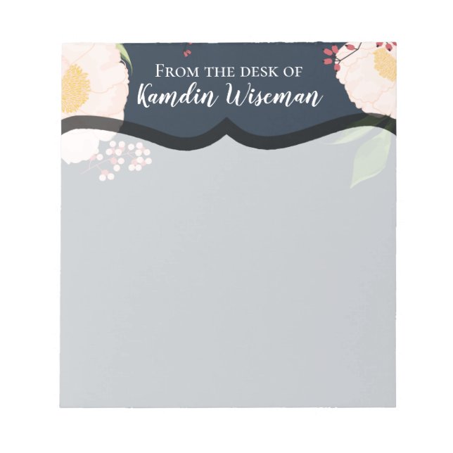 Personalized Notepad Baby Pink Cosmos on Navy (Front)