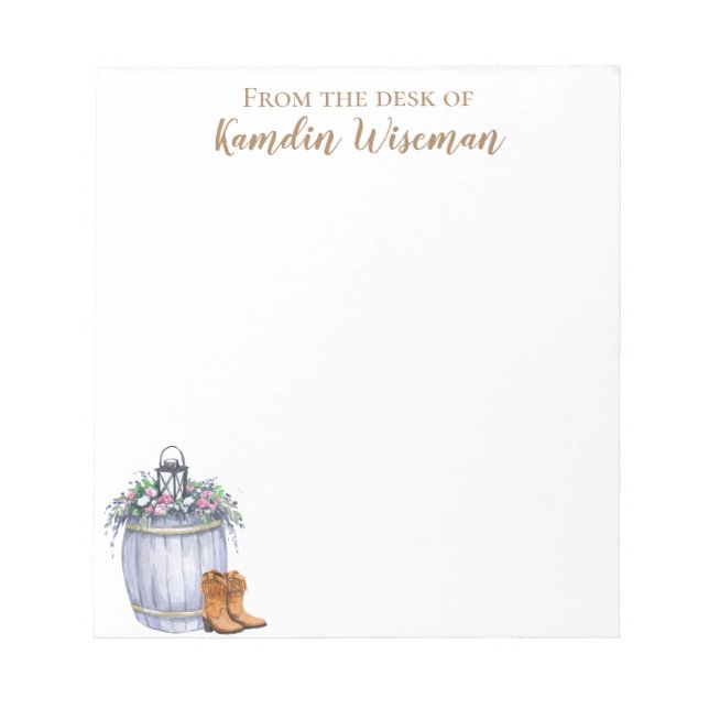 Personalized Notepad Summer Country Wedding Rustic (Front)