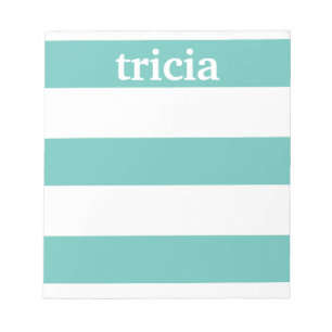 Personalized Notepad, Teal & White Rugby Stripes Notepad