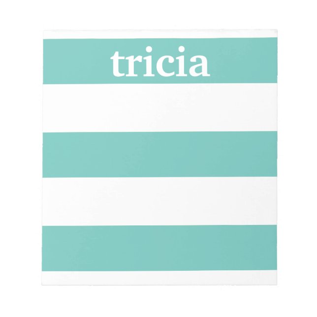 Personalized Notepad, Teal & White Rugby Stripes Notepad (Front)