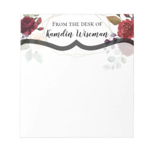 Personalized Notepad White Roses Gold Geometric