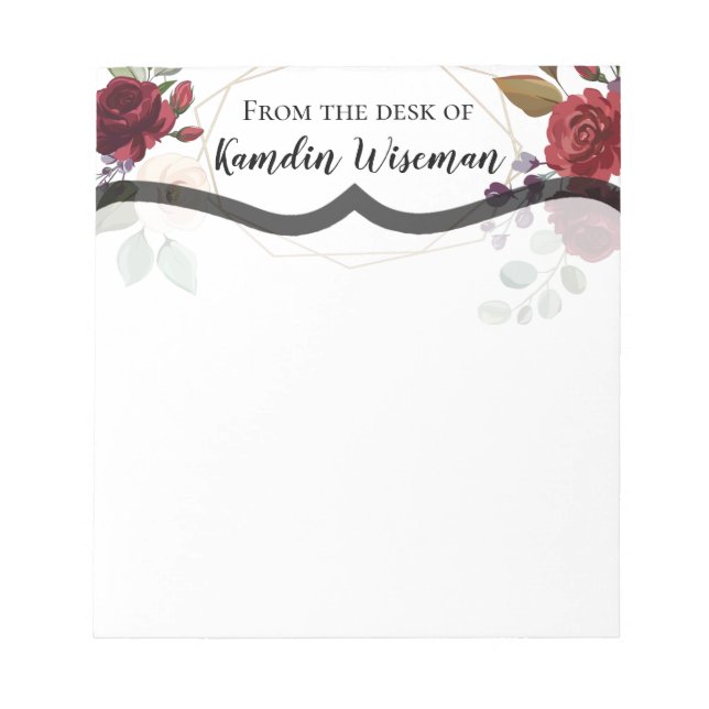 Personalized Notepad White Roses Gold Geometric (Front)