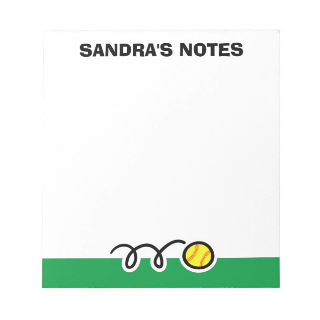 Personalized notepad with cute softball design (Front)