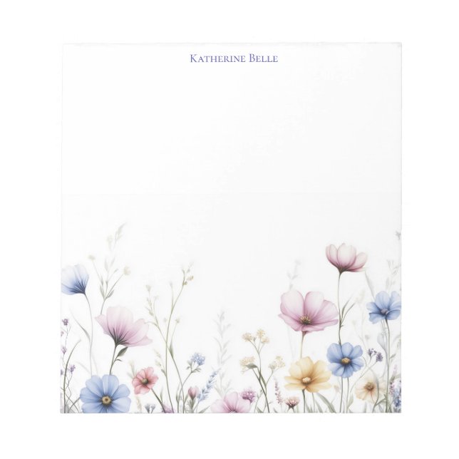 Personalized Notepad with Watercolor Flowers (Front)