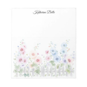 Personalized Notepad With Watercolor Hollyhocks
