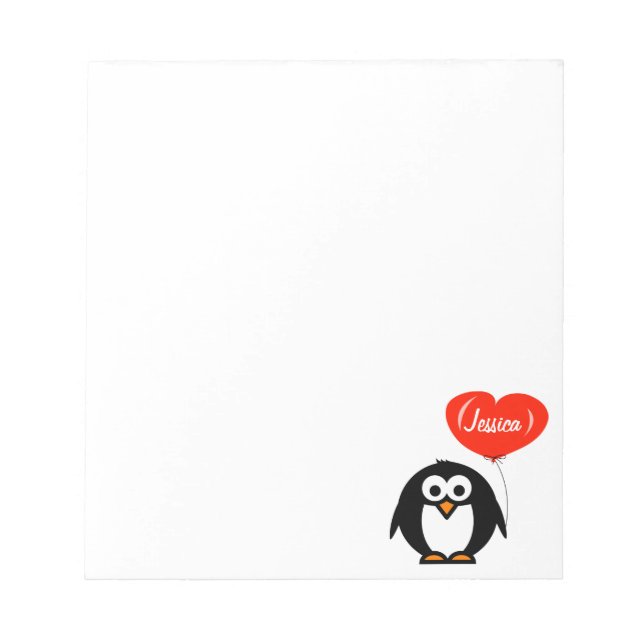 Personalized notepads | penguin with red balloon (Front)