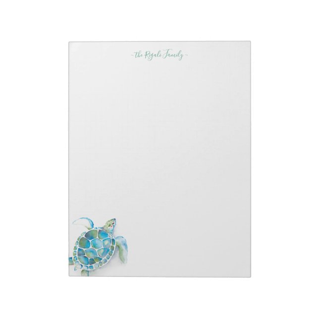 Personalized Notepads Watercolor Sea Turtle (Rotated)