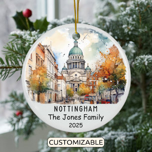 Personalized Nottingham Ornament, England Ceramic Ornament