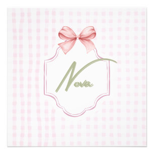 Personalized Nova Baby Girl Nursery Bow&Gingham  Photo Print