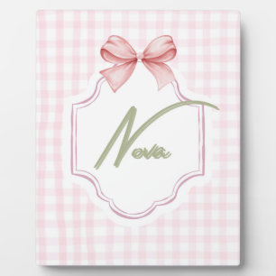 Personalized Nova Baby Girl Nursery Bow&Gingham Plaque