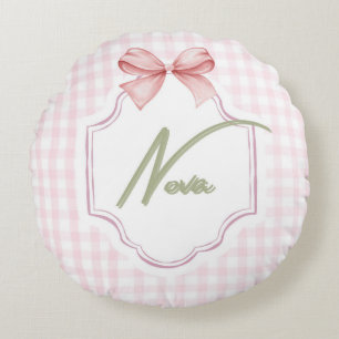 Personalized Nova Baby Girl Nursery Bow&Gingham  Round Pillow