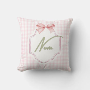 Personalized Nova Baby Girl Nursery Bow&Gingham  Throw Pillow
