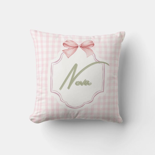 Personalized Nova Baby Girl Nursery Bow&Gingham  Throw Pillow (Front)