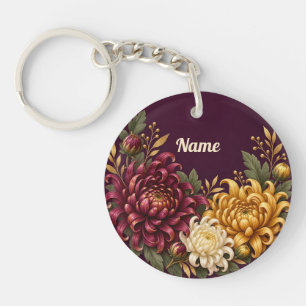 Personalized November Birth Flower Chrysanthemum  Keychain