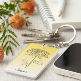Personalized November Birth Flower Chrysanthemum Keychain