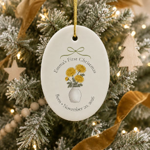 Personalized November Birth Flower First Christmas Ceramic Ornament
