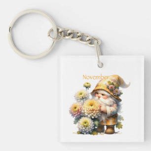 Personalized November Birth Month Garden Gnome Keychain