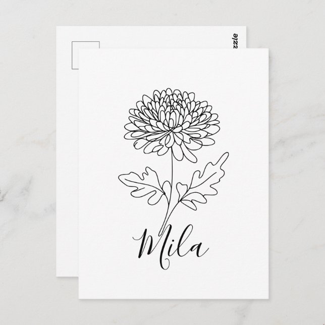 Personalized November Chrysanthemum Birth Flower  Postcard (Front/Back)