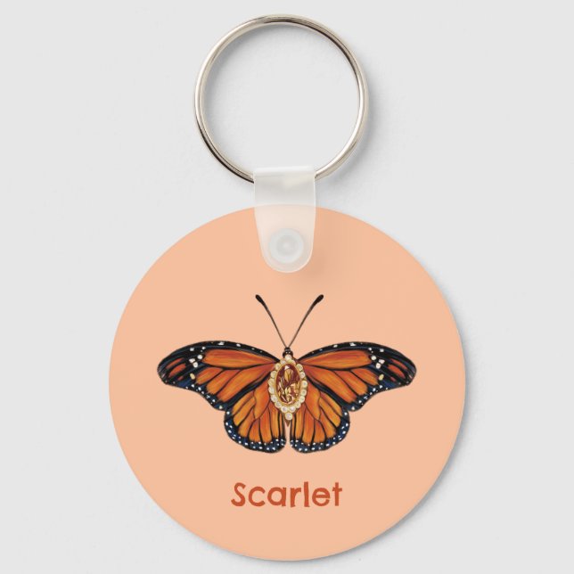 Personalized November Citrine Monarch Butterfly Keychain (Front)