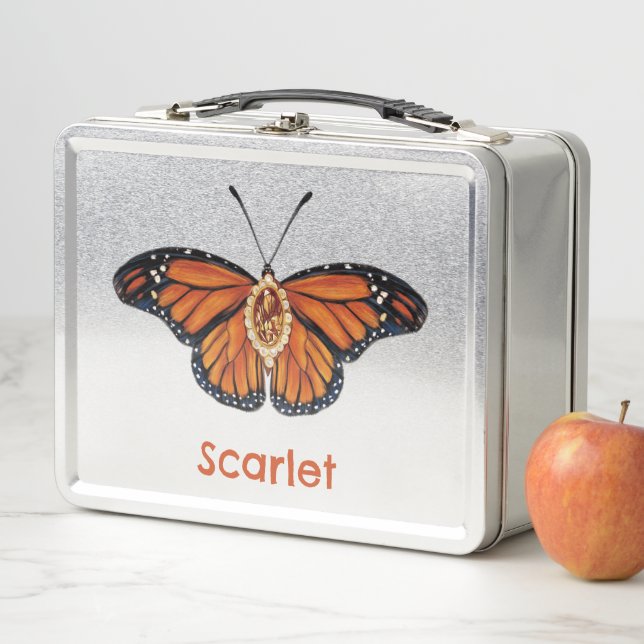 Personalized November Citrine Monarch Butterfly Metal Lunch Box (In Situ)
