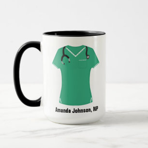 Personalized NP Nurse Practitioner Aqua Scrubs Mug