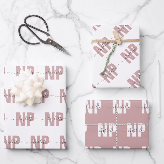 Personalized NP Nurse Practitioner Graduation Chic Wrapping Paper Sheet (Front)