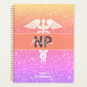 Personalized NP Nurse Practitioner Rainbow Glitter Planner