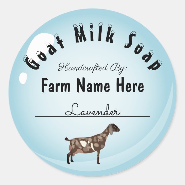Personalized Nubian Goat Milk Soap Blue Bubble Classic Round Sticker (Front)