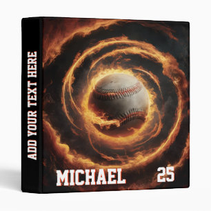 Personalized Number and Name Baseball Ball on Fire Binder
