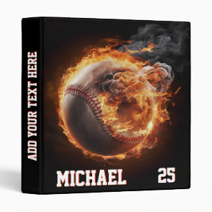 Personalized Number and Name Baseball Ball on Fire Binder